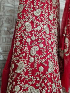 Semi Stitched Red & Light Gold Bridal Lehnga