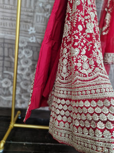 Semi Stitched Red & Light Gold Bridal Lehnga