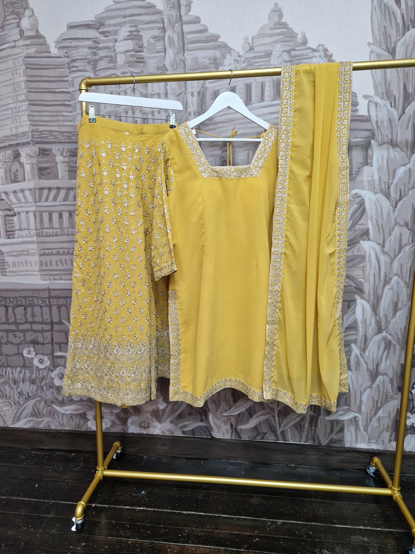 Mustard Threadwork Sharara Suit (Size 18-22)