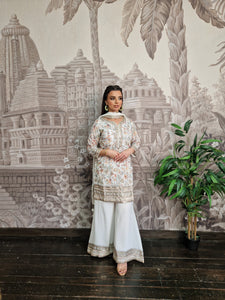 Luxury White Embroidered Sharara Suit (Size 12)