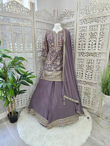 Luxury Lilac Embroidered Sharara Suit (Size 12)