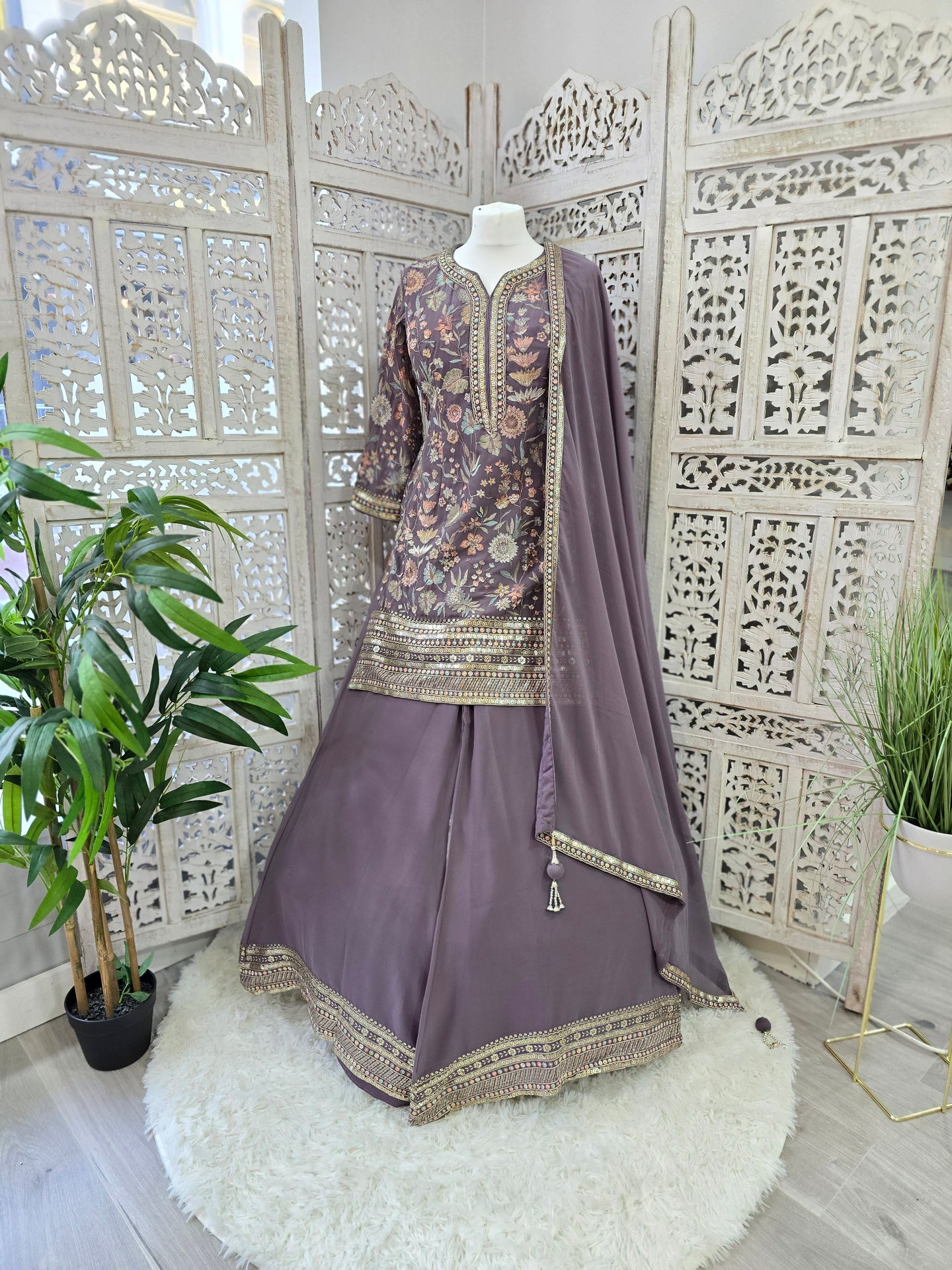 Luxury Lilac Embroidered Sharara Suit (Size 12)