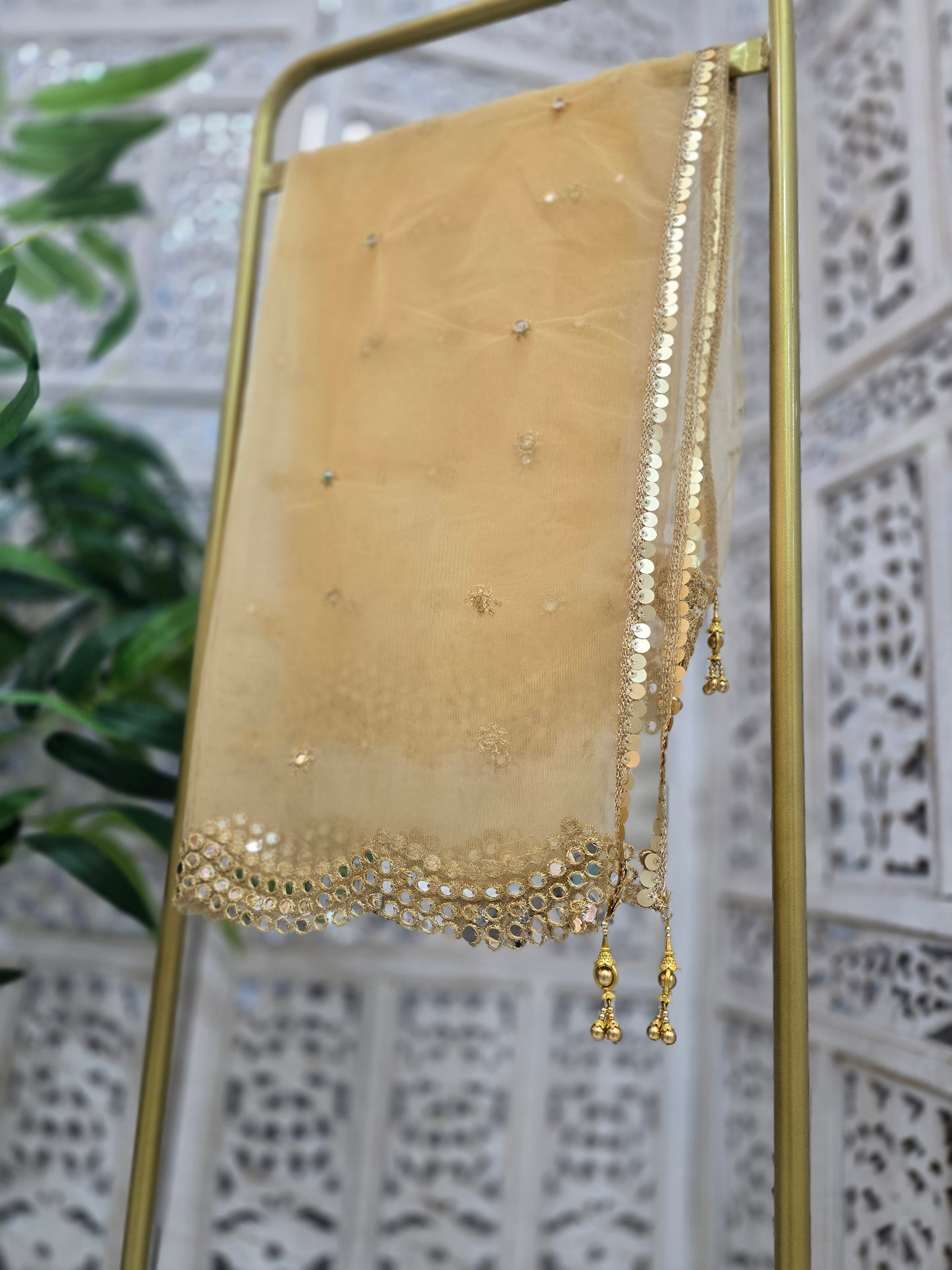 Gold Net Sequin Dupatta/Chunni (mirror edging)