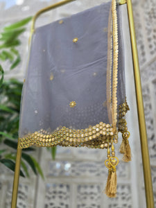 Grey Net Sequin Dupatta/Chunni (mirror edging)