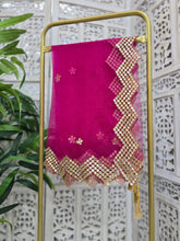 Bright Pink Net Sequin Dupatta/Chunni (Zig Zag mirror edging)