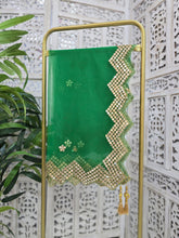 Vibrant Green Net Sequin Dupatta/Chunni (Zig Zag mirror edging)