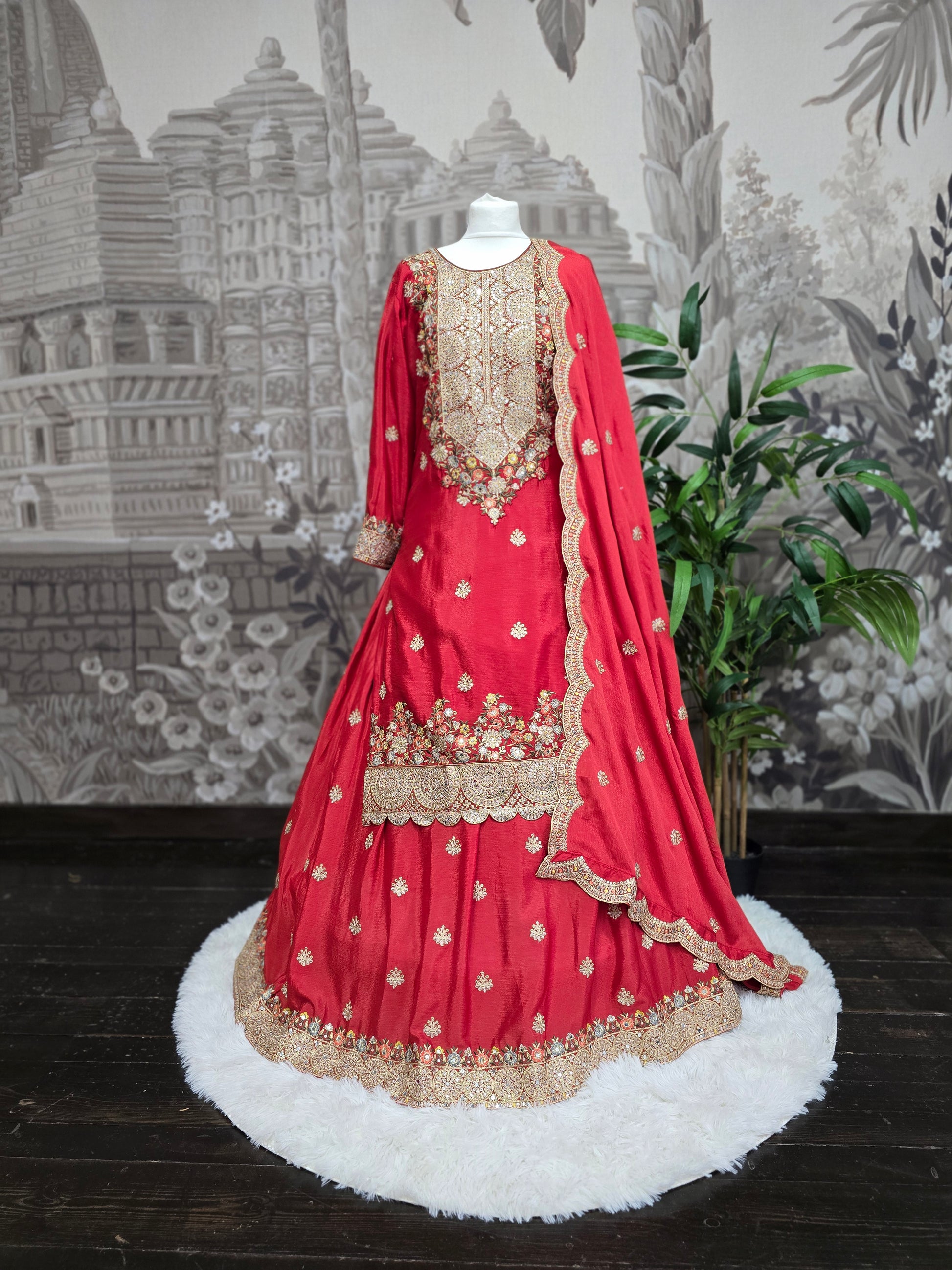 Red Embroidered Lehenga Suit (Size 10-12)