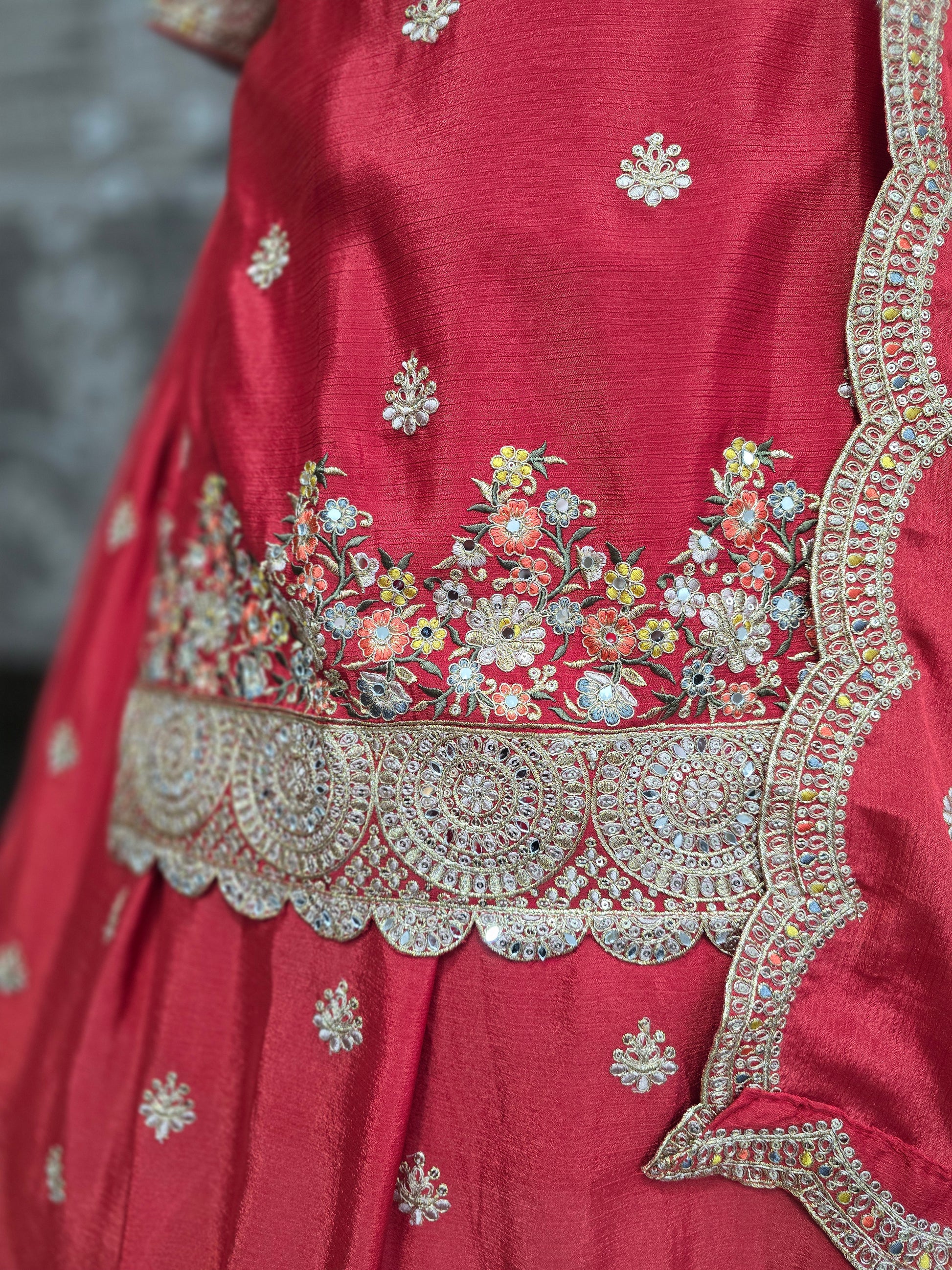 Red Embroidered Lehenga Suit (Size 10-12)