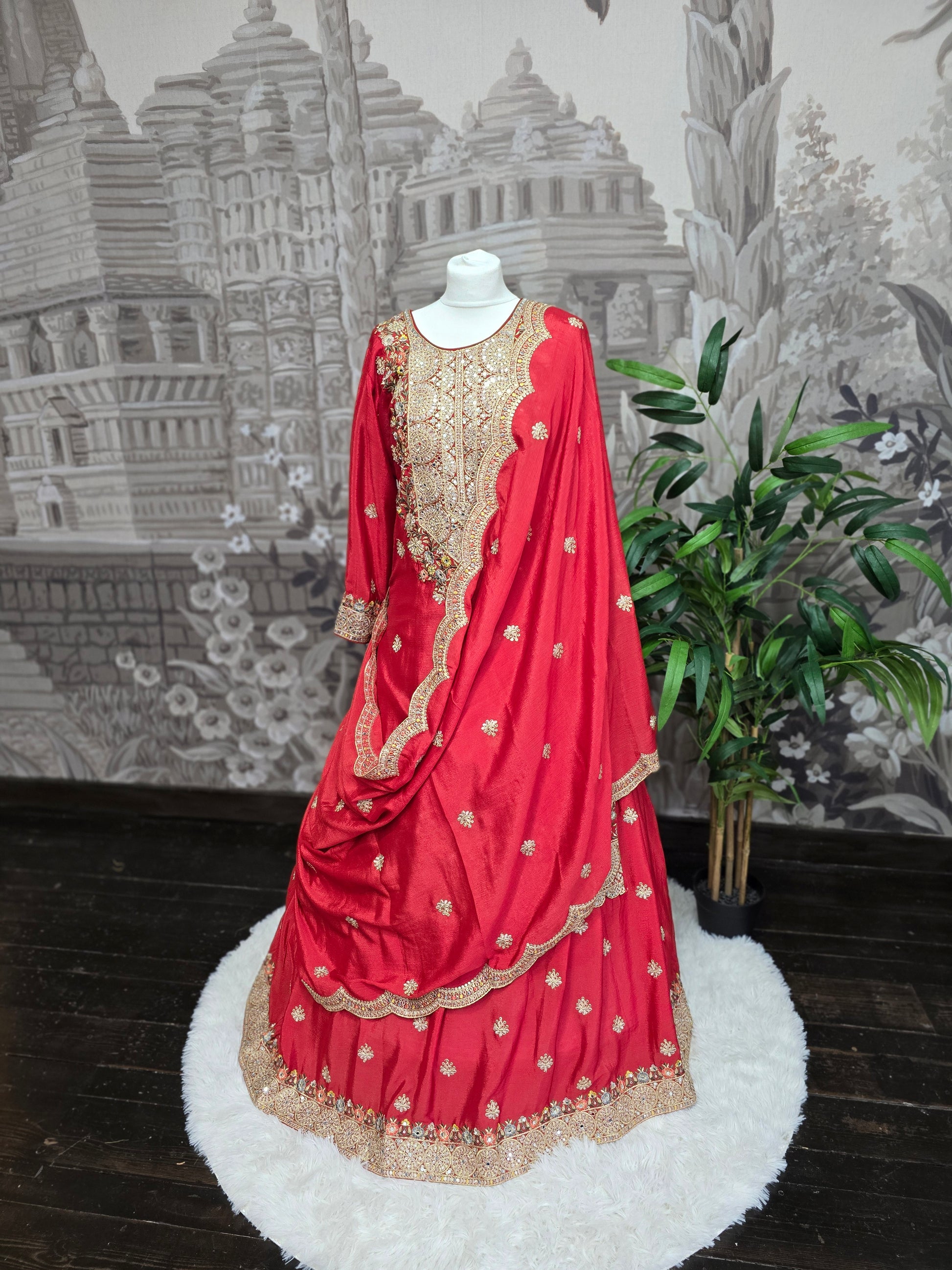 Red Embroidered Lehenga Suit (Size 10-12)