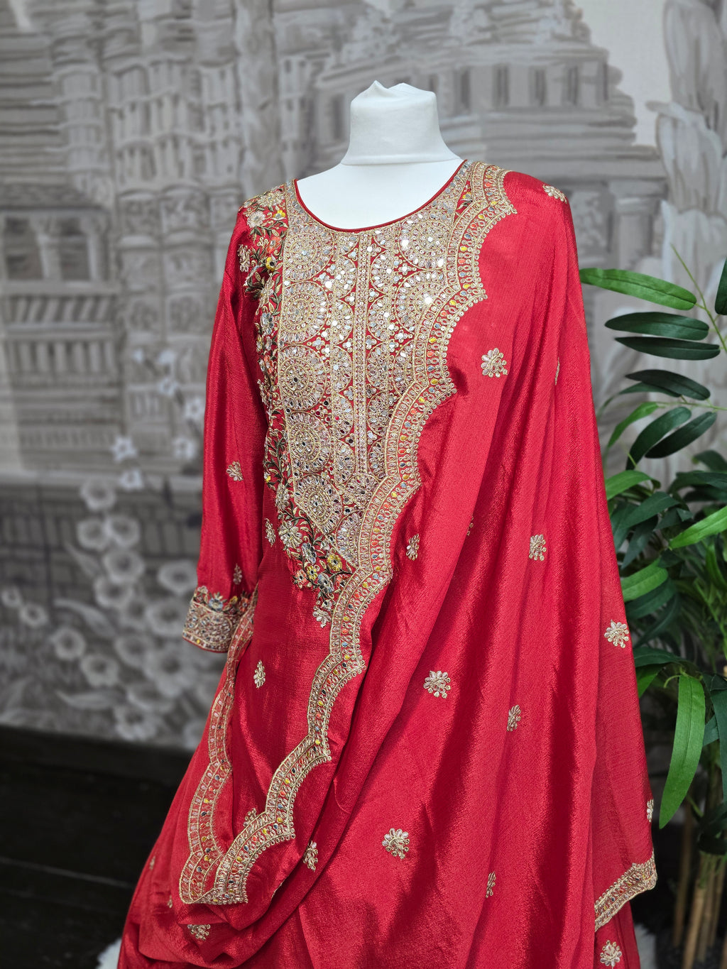Red Embroidered Lehenga Suit (Size 10-12)