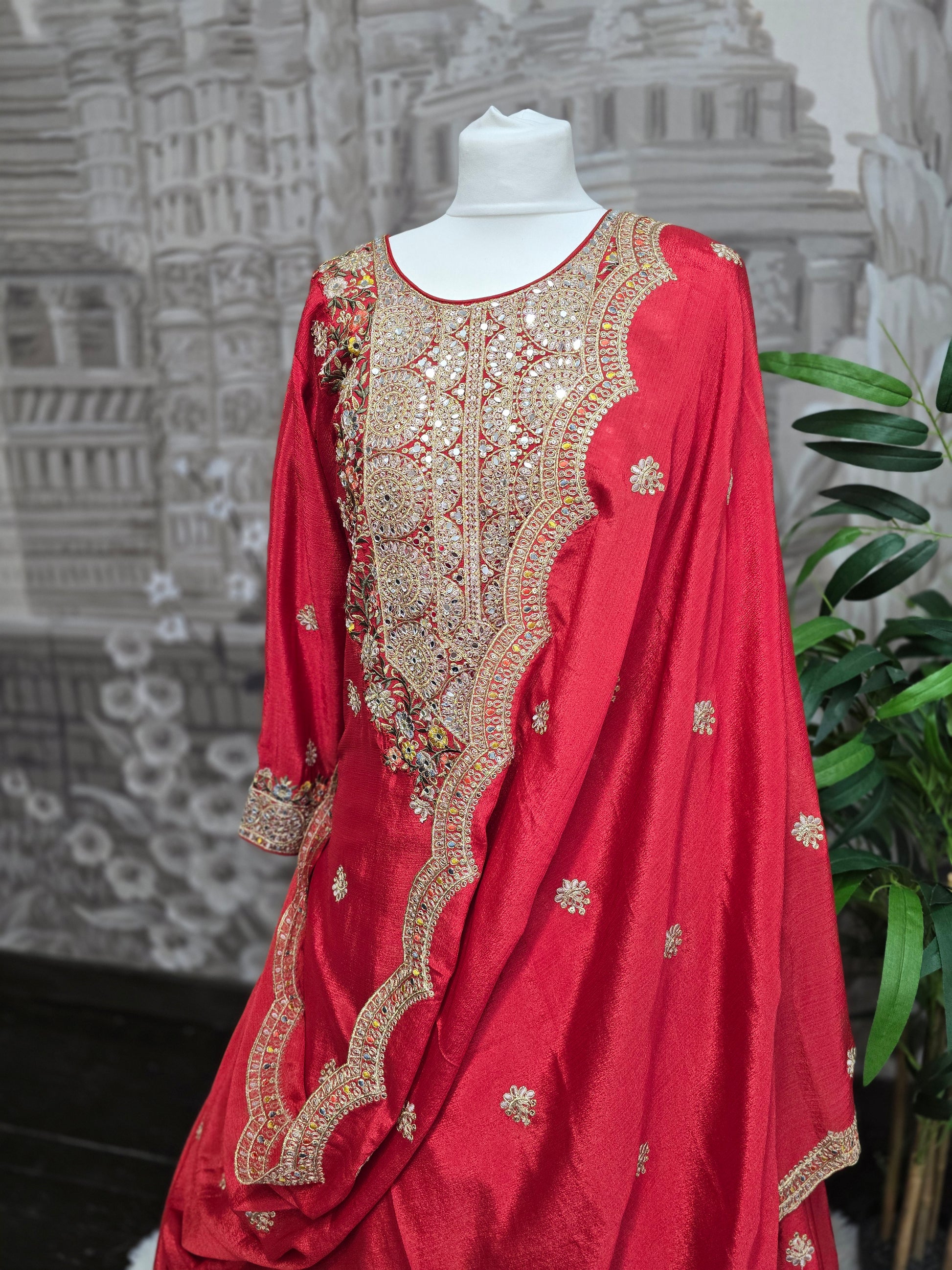 Red Embroidered Lehenga Suit (Size 10-12)