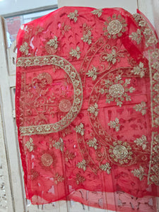 Nims Boutique Luxury Semi Stitched Red Bridal Embroidered Lehnga