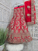 Nims Boutique Luxury Semi Stitched Red Bridal Embroidered Lehnga