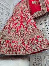 Nims Boutique Luxury Semi Stitched Red Bridal Embroidered Lehnga