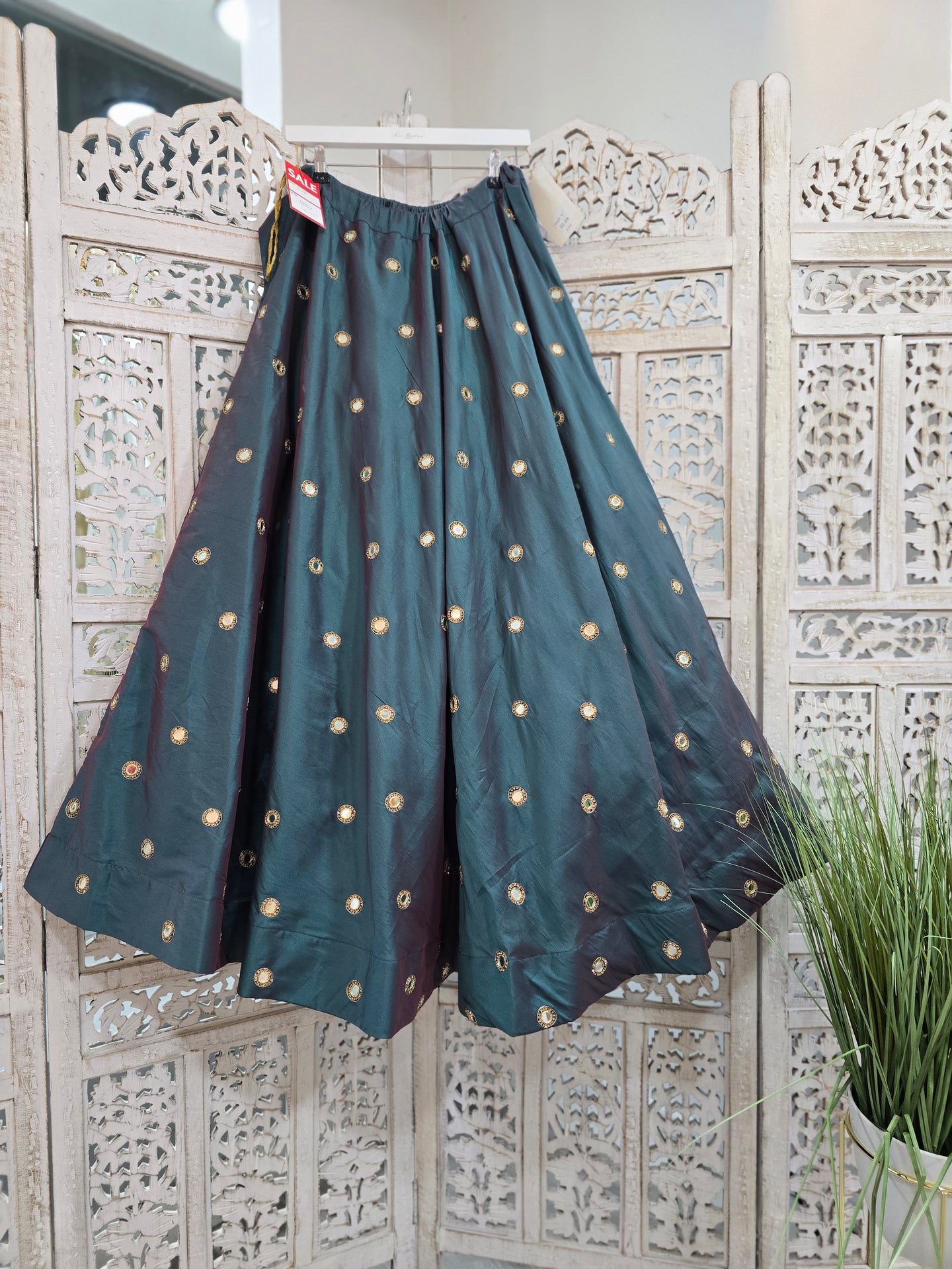 Rani Luxury Two Tone Teal Green Silk Mirror readymade skirt/lehnga (size 22-24)