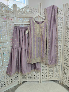 Lilac Zari Work sharara suit (Size 16-18)