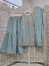 Powder Blue Zari Work sharara suit (Size 16-18)