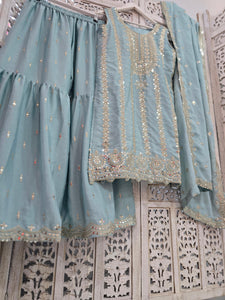 Powder Blue Zari Work sharara suit (Size 16-18)