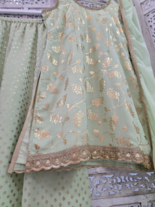 Mint foil print sharara suit (Size 18-20)