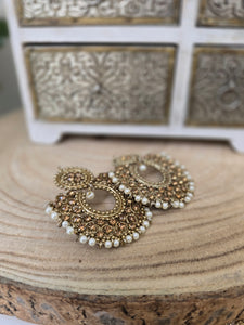 Royal Pearl & Gold Stone Chand Earrings