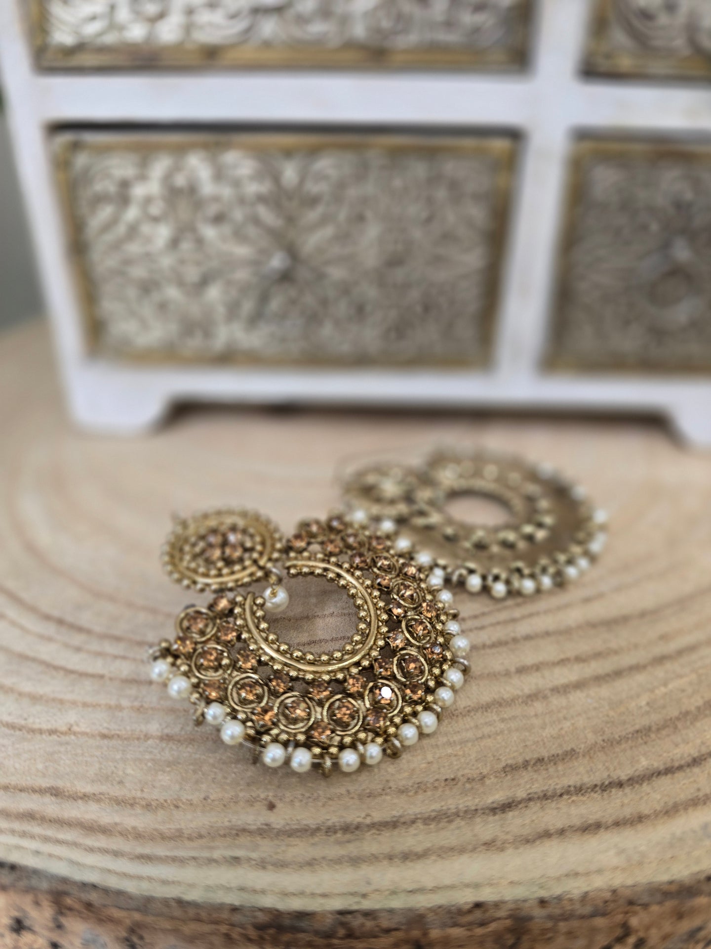 Royal Pearl & Gold Stone Chand Earrings