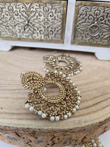 Royal Pearl & Gold Stone Chand Earrings