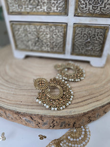 Royal Pearl & Gold Stone Chand Earrings