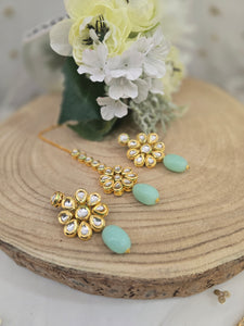 Shabana Kundan Mint Earrings & Tikka set
