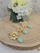 Shabana Kundan Mint Earrings & Tikka set