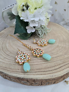 Shabana Kundan Mint Earrings & Tikka set