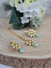 Small Shabana Kundan Mint Earrings & Tikka set
