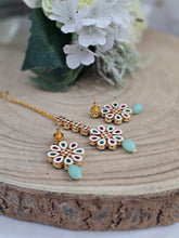 Small Shabana Kundan Mint Earrings & Tikka set