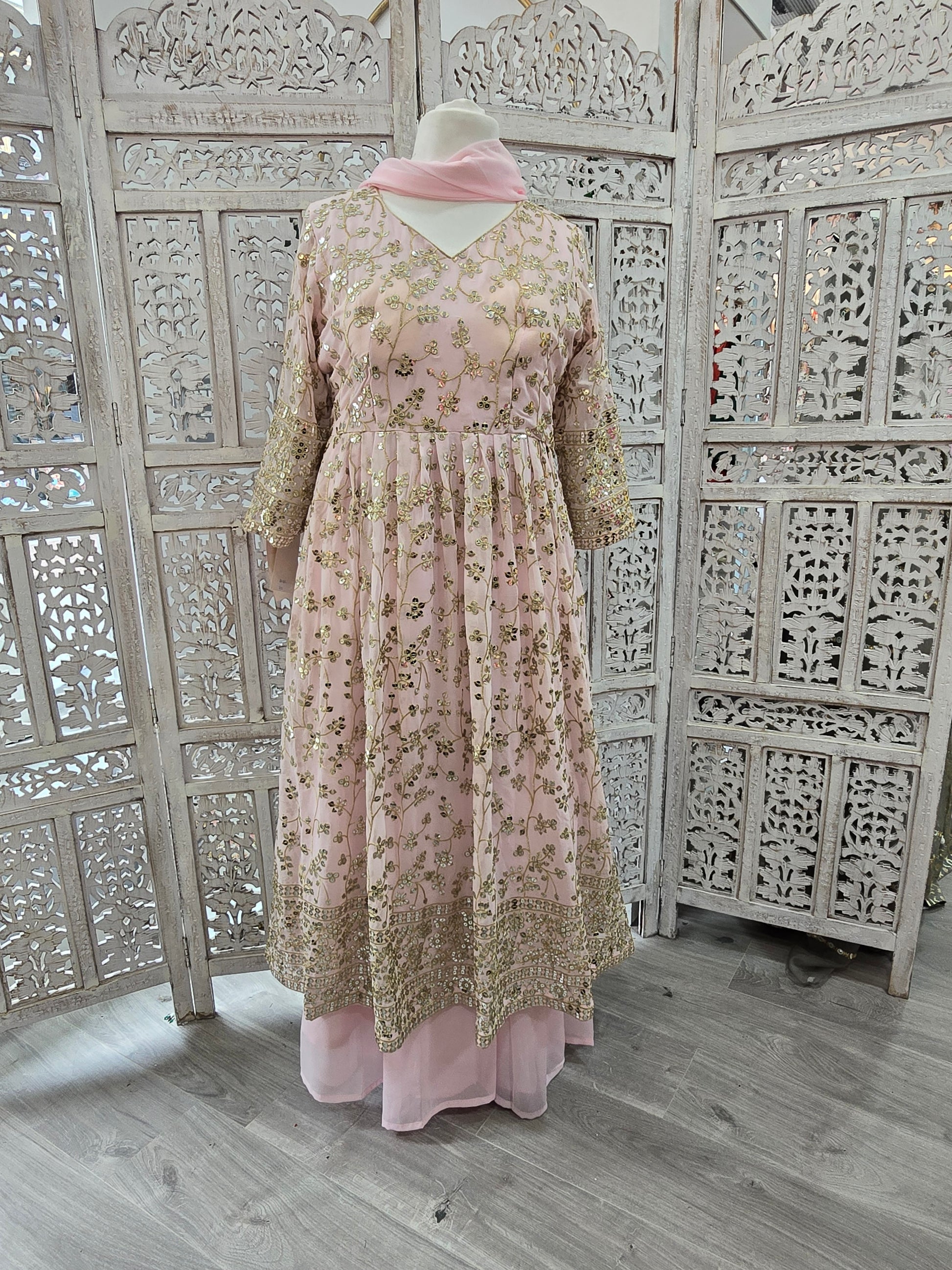Long Light Pink Sharara Suits (Size 18-20)