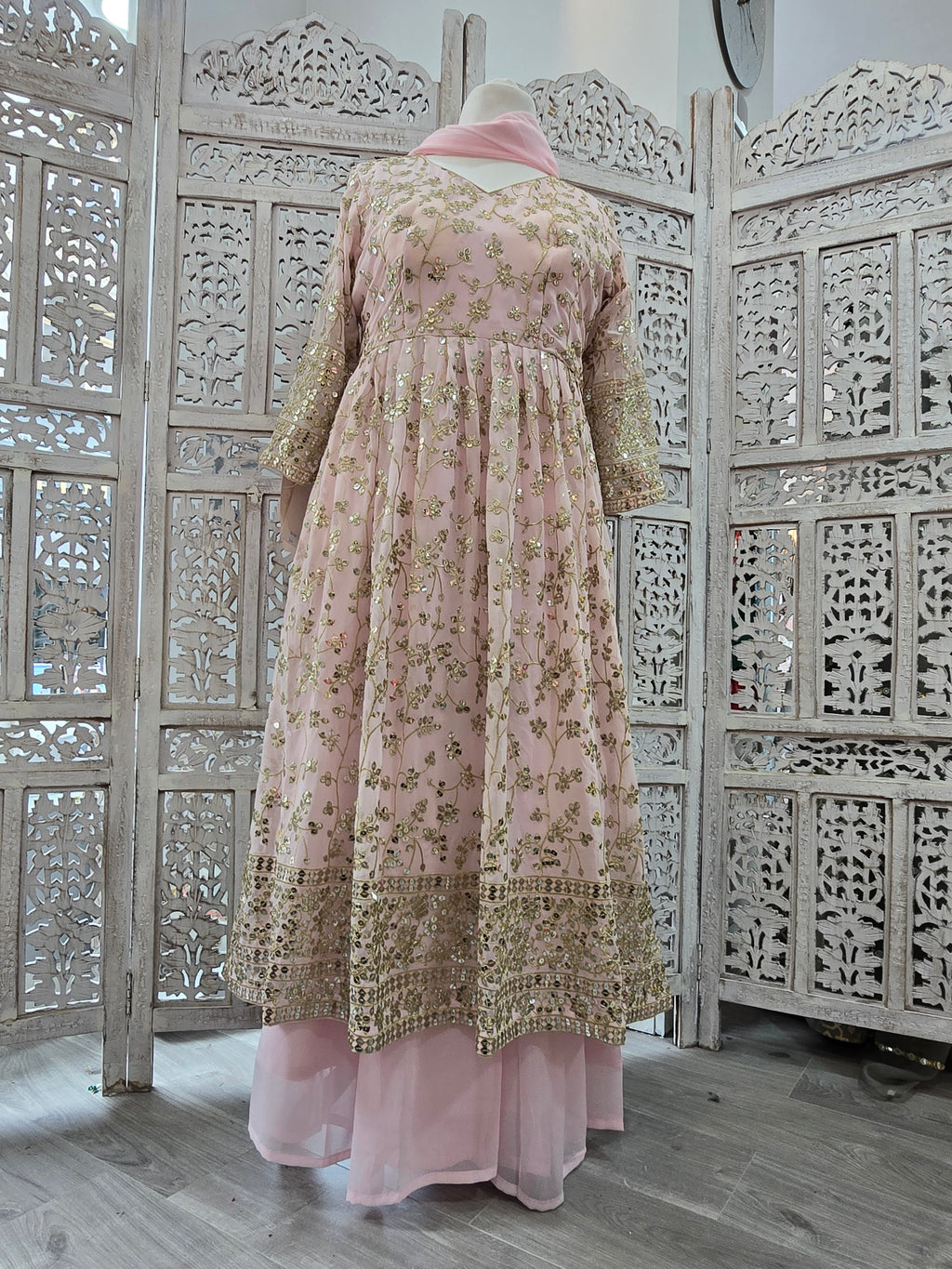 Long Light Pink Sharara Suits (Size 18-20)