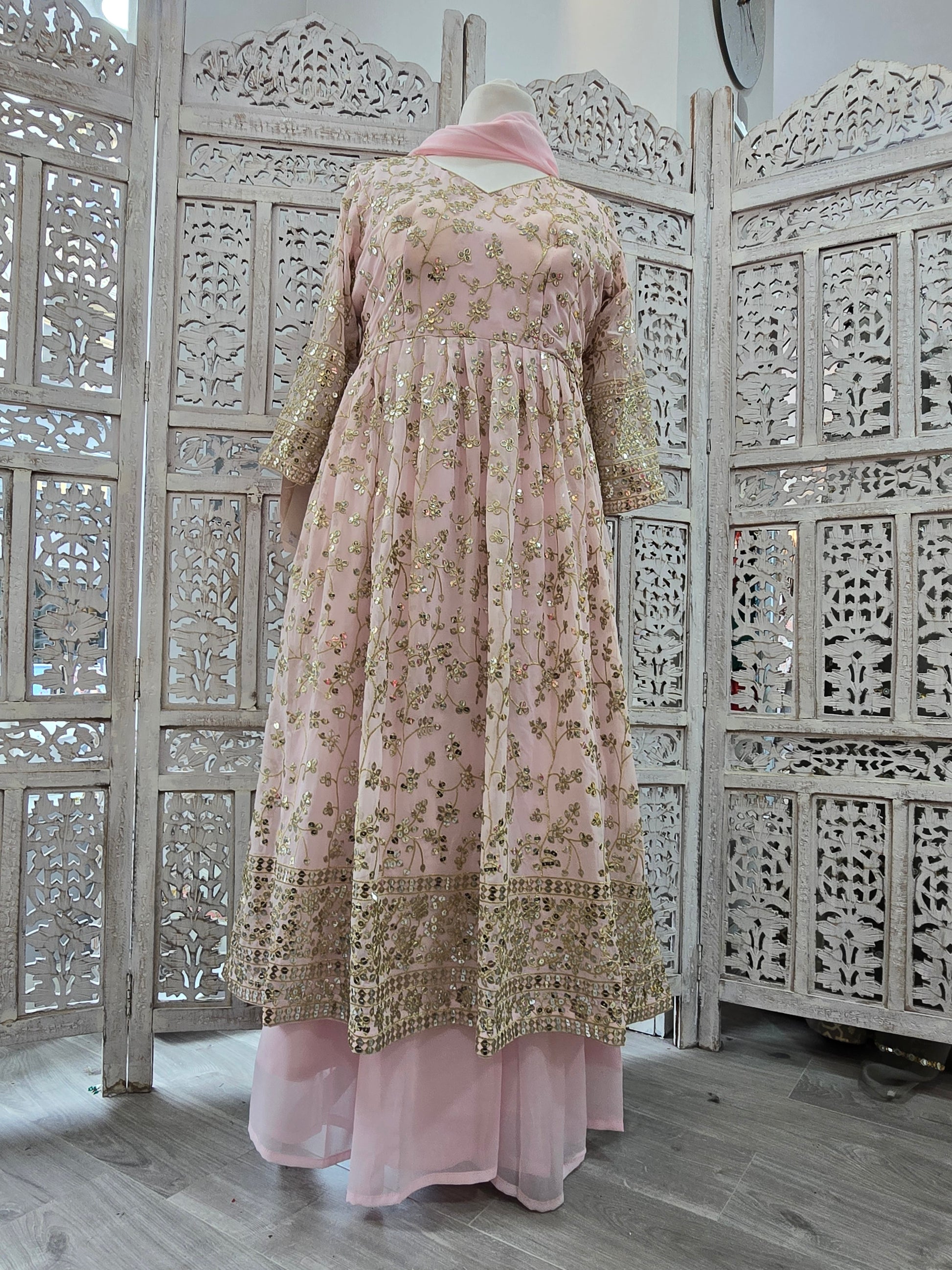 Long Light Pink Sharara Suits (Size 18-20)