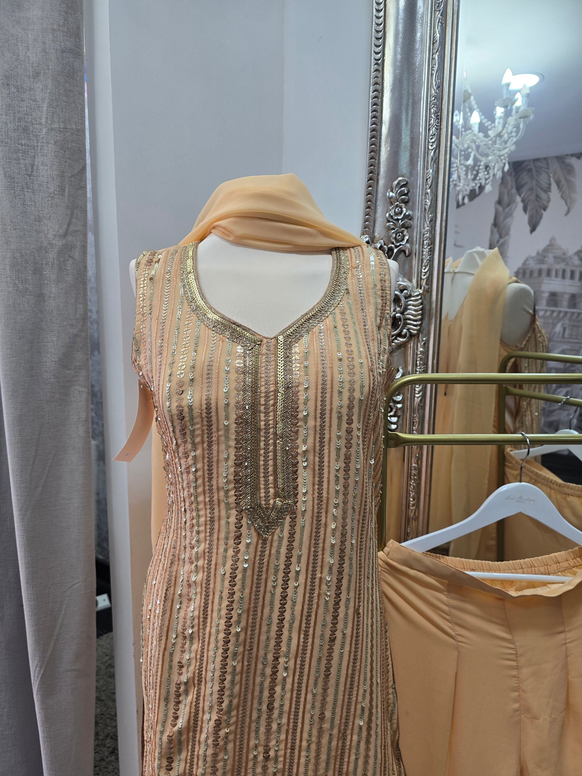 Peach & Gold Sharara Suit (Size 10-12)