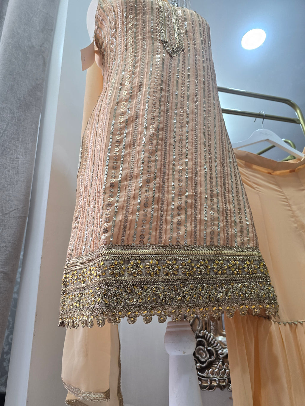Peach & Gold Sharara Suit (Size 10-12)