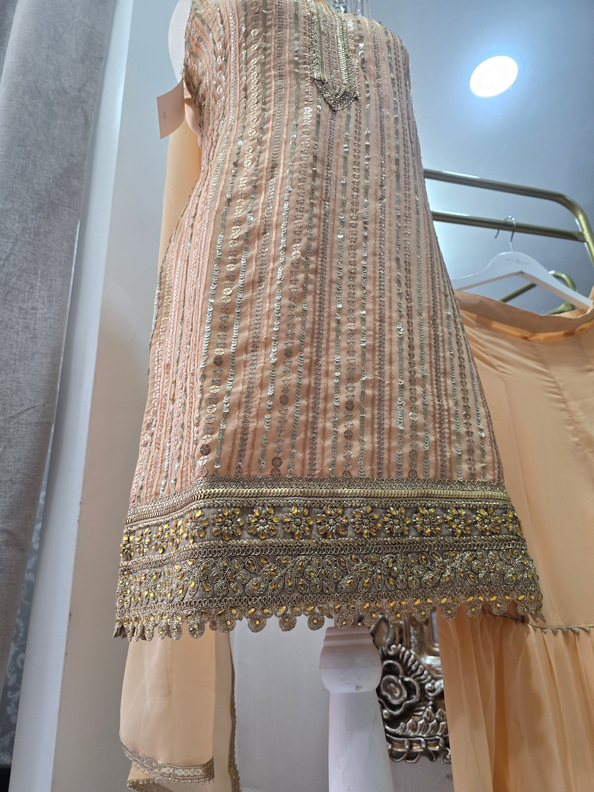 Peach & Gold Sharara Suit (Size 10-12)