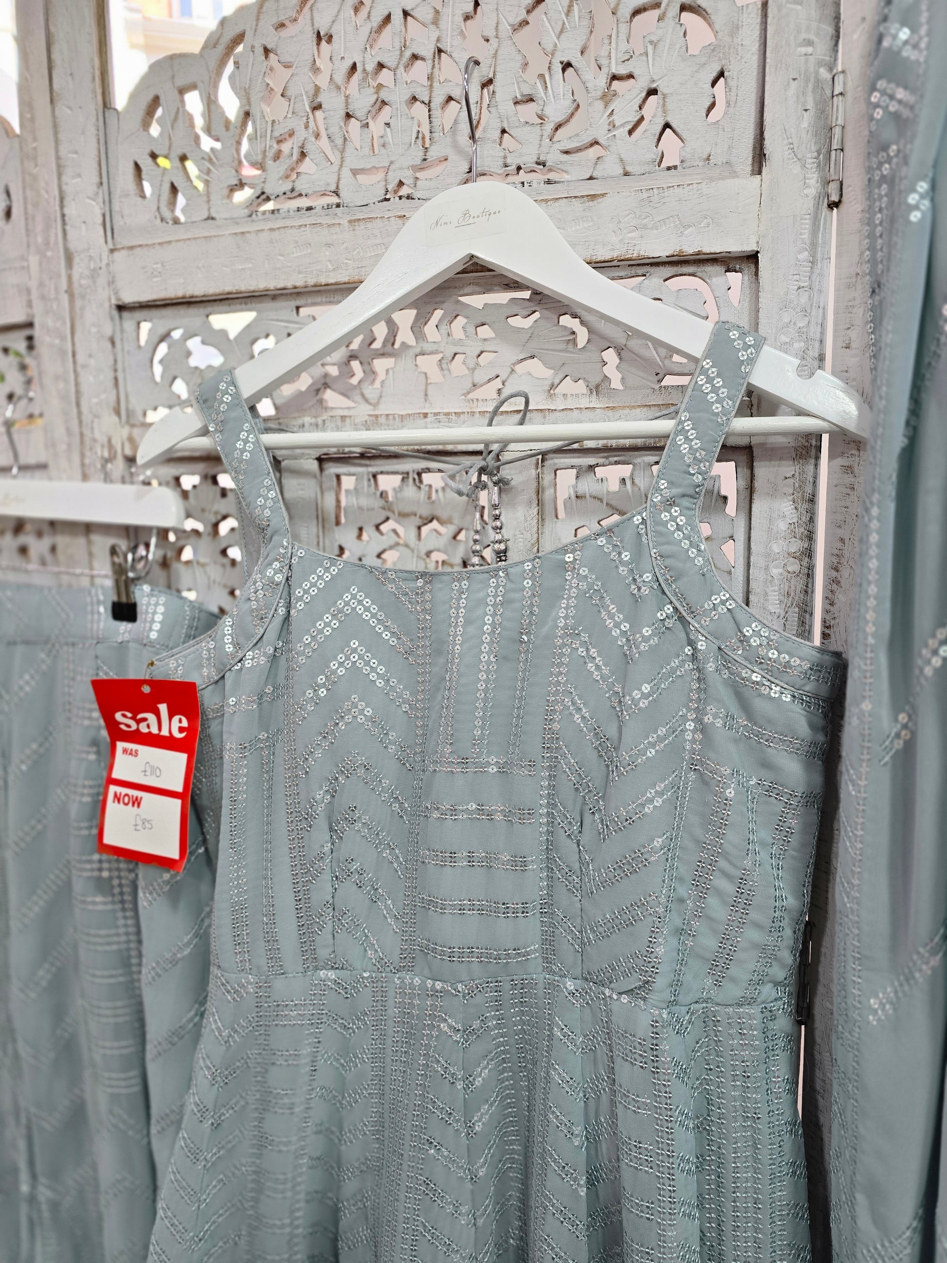 Dusky Blue Sequin Sharara Suit (Size 12)