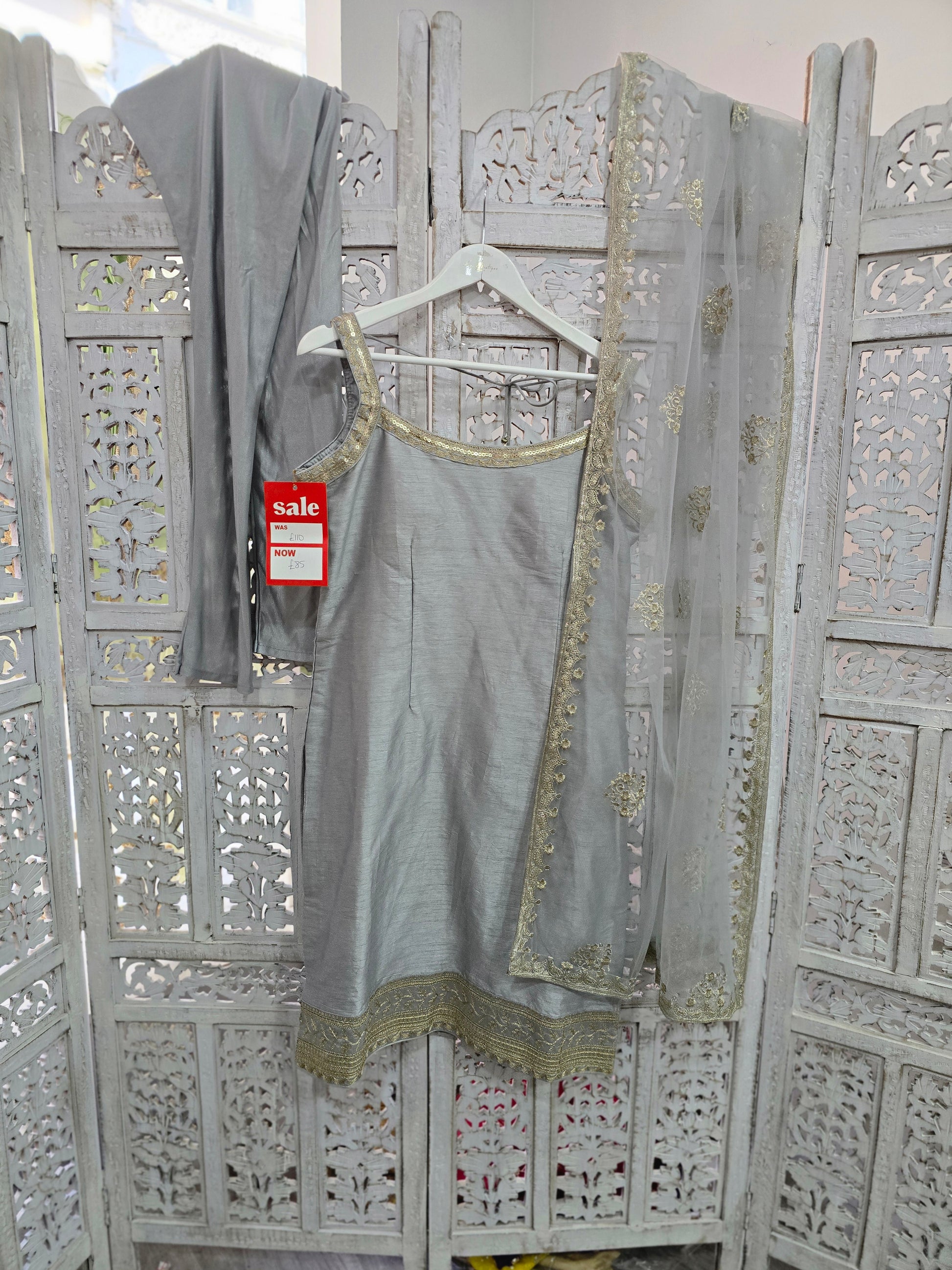 Grey Raw Silk Pajami Suit (Size 10-12)