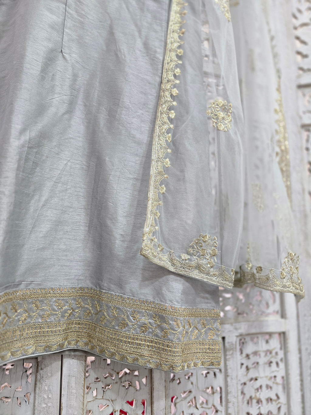 Grey Raw Silk Pajami Suit (Size 10-12)