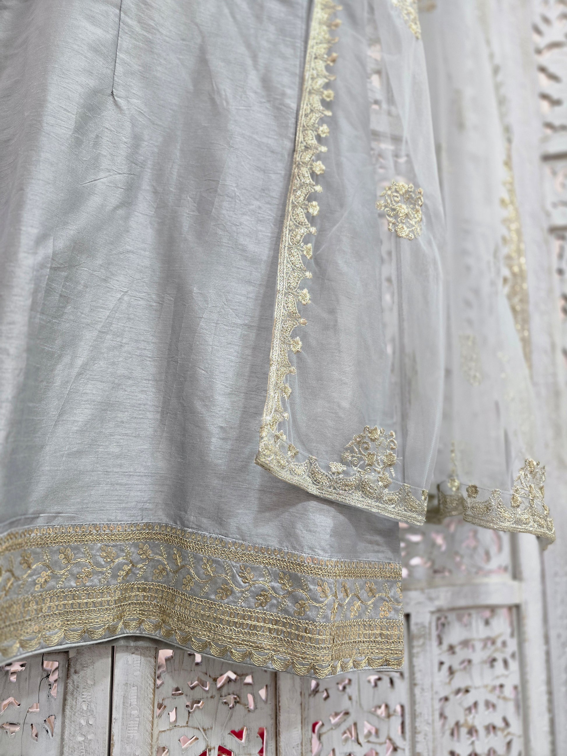 Grey Raw Silk Pajami Suit (Size 10-12)