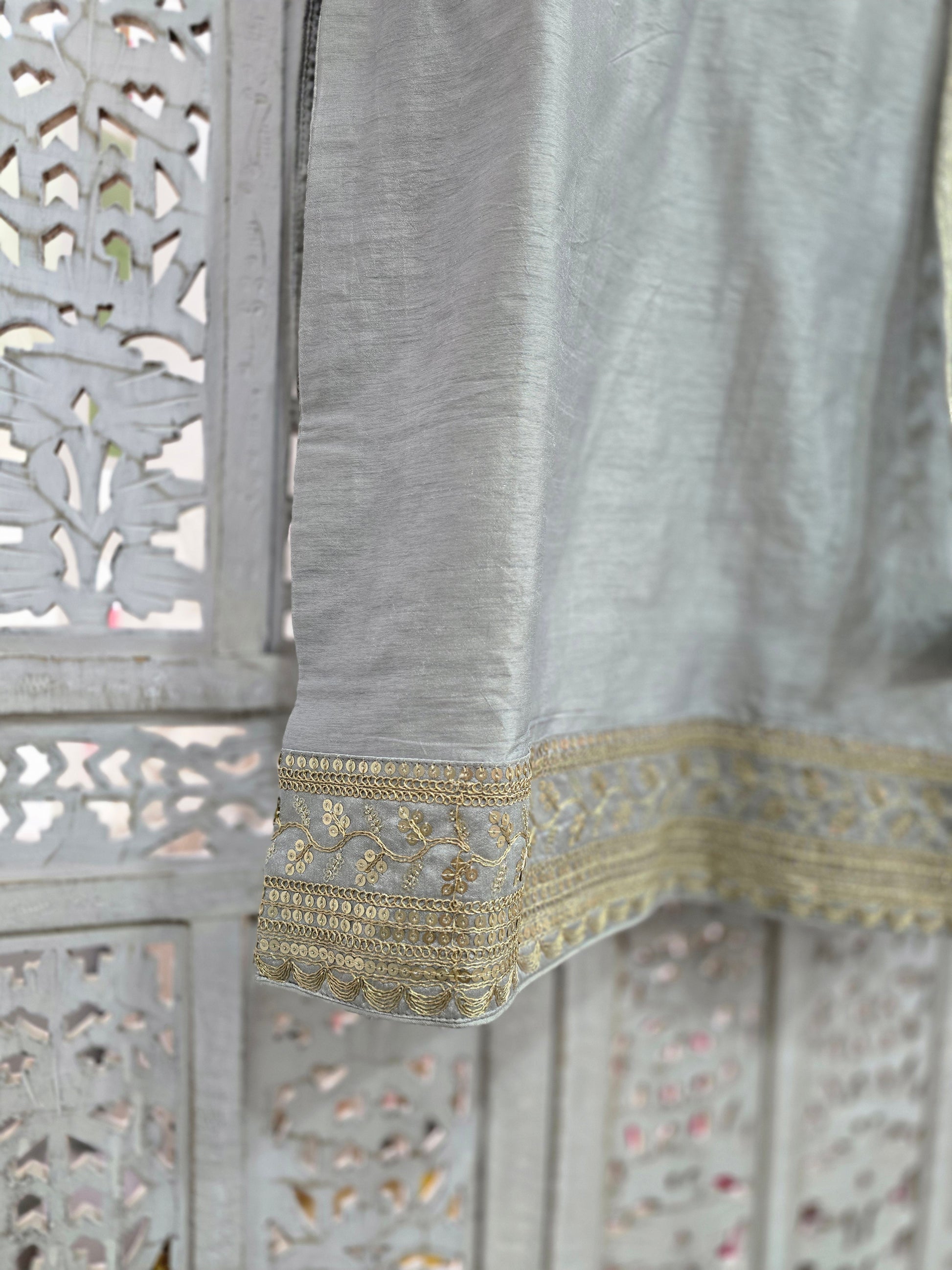 Grey Raw Silk Pajami Suit (Size 10-12)