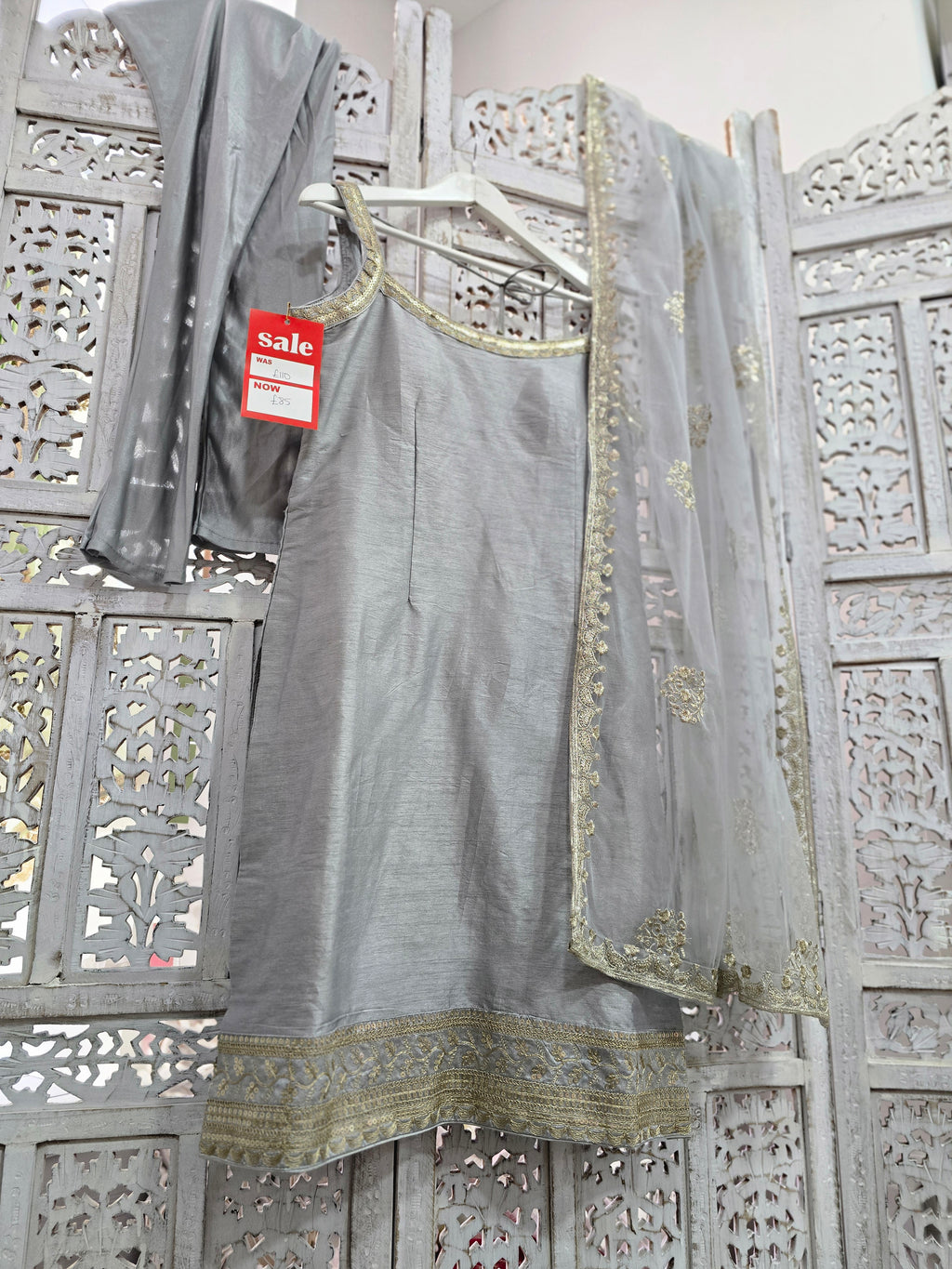 Grey Raw Silk Pajami Suit (Size 10-12)