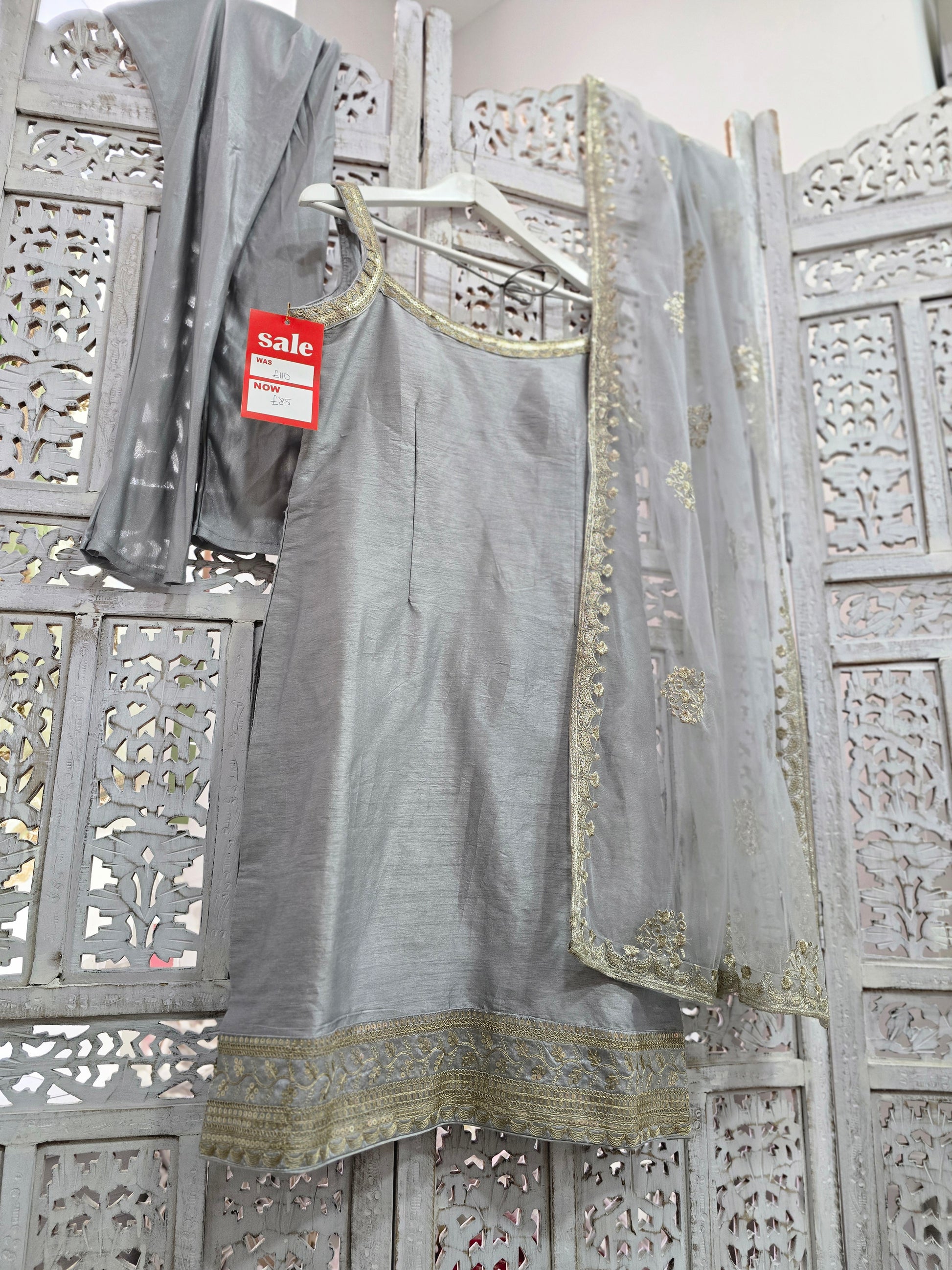 Grey Raw Silk Pajami Suit (Size 10-12)
