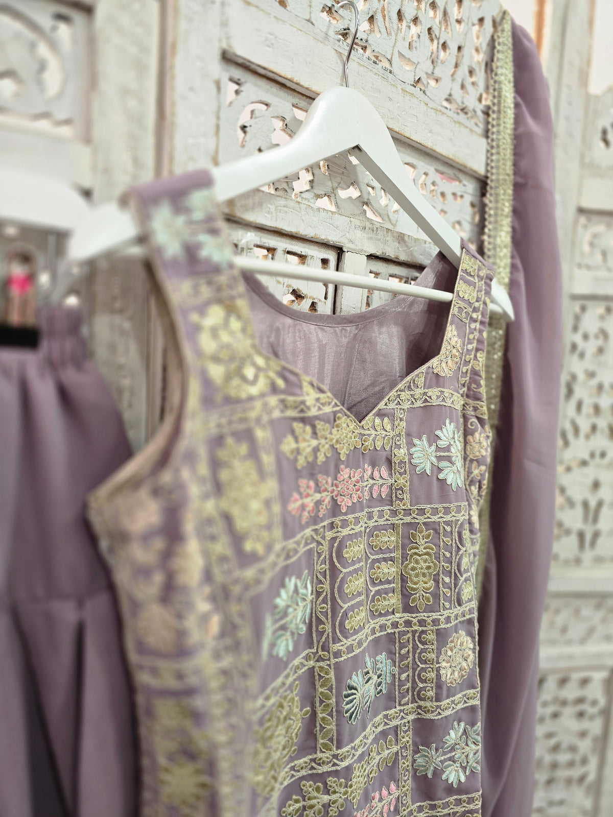 Lilac Embroidered Dhoti Salwar Suit (Size 10- 12)