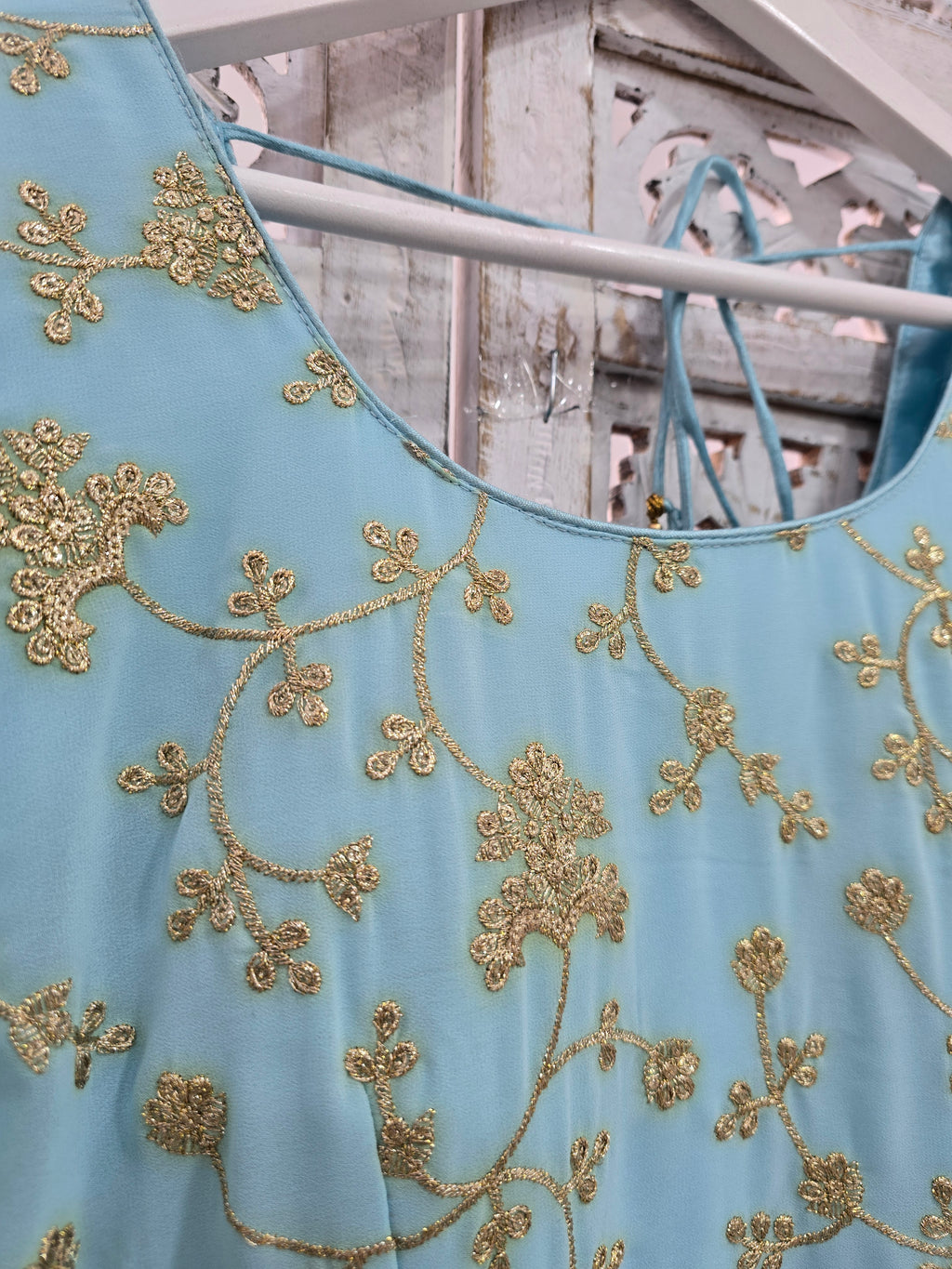 Sky Blue Embroidered Trouser Suit (Size 16)