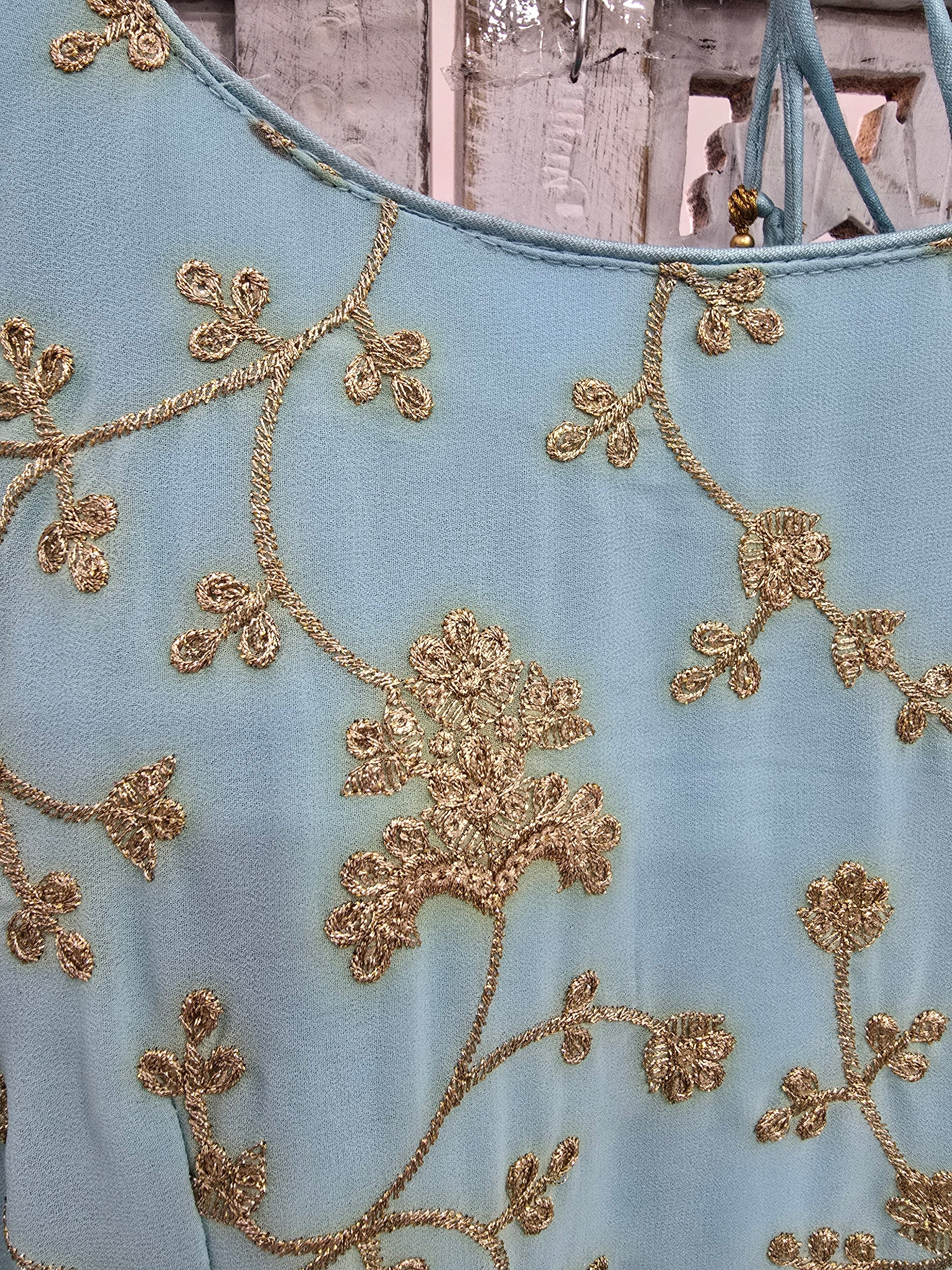 Sky Blue Embroidered Trouser Suit (Size 16)