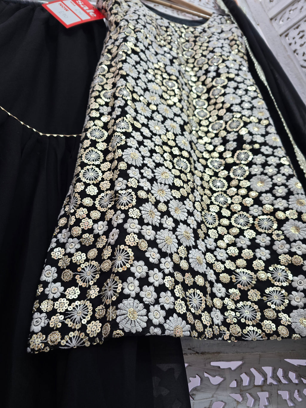 Black & White Embroidered Gharara Suit (Size 10-12)