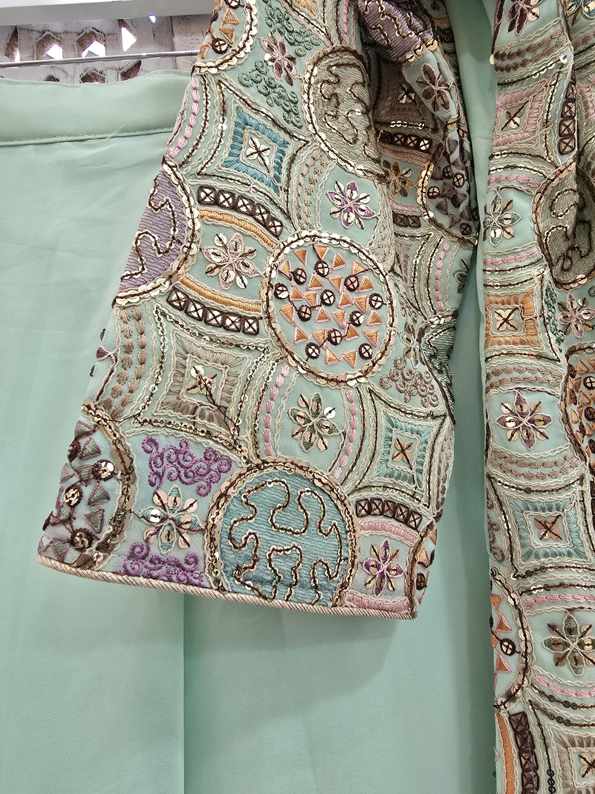 Mint Multicolour Embroidered Sharara Suit (Size 10-12)